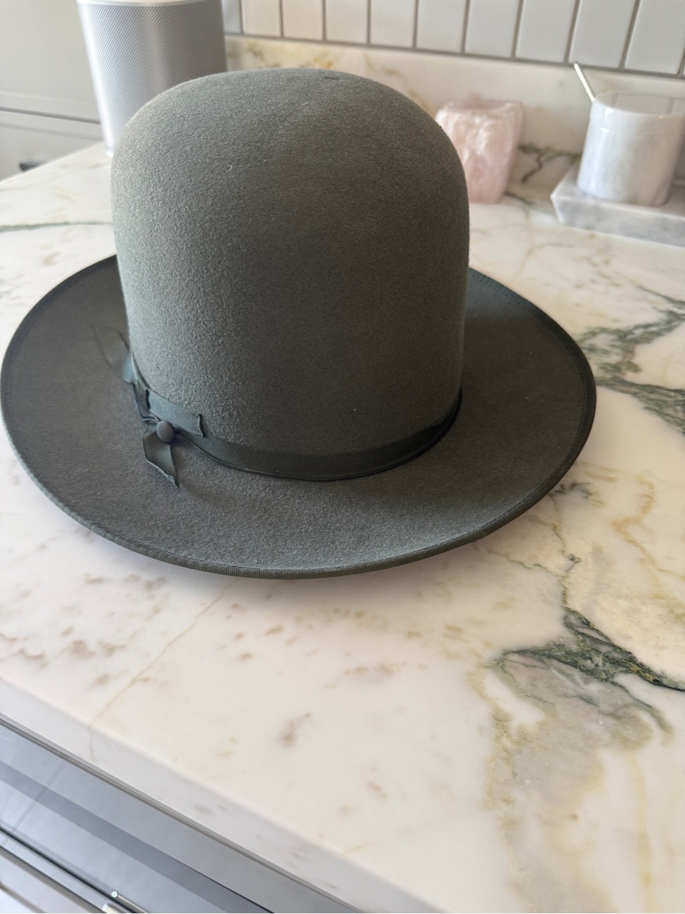 Akubra  Campdraft Olive Green Felt Bowler Hat with Ribbon Band - Picture 2 of 12